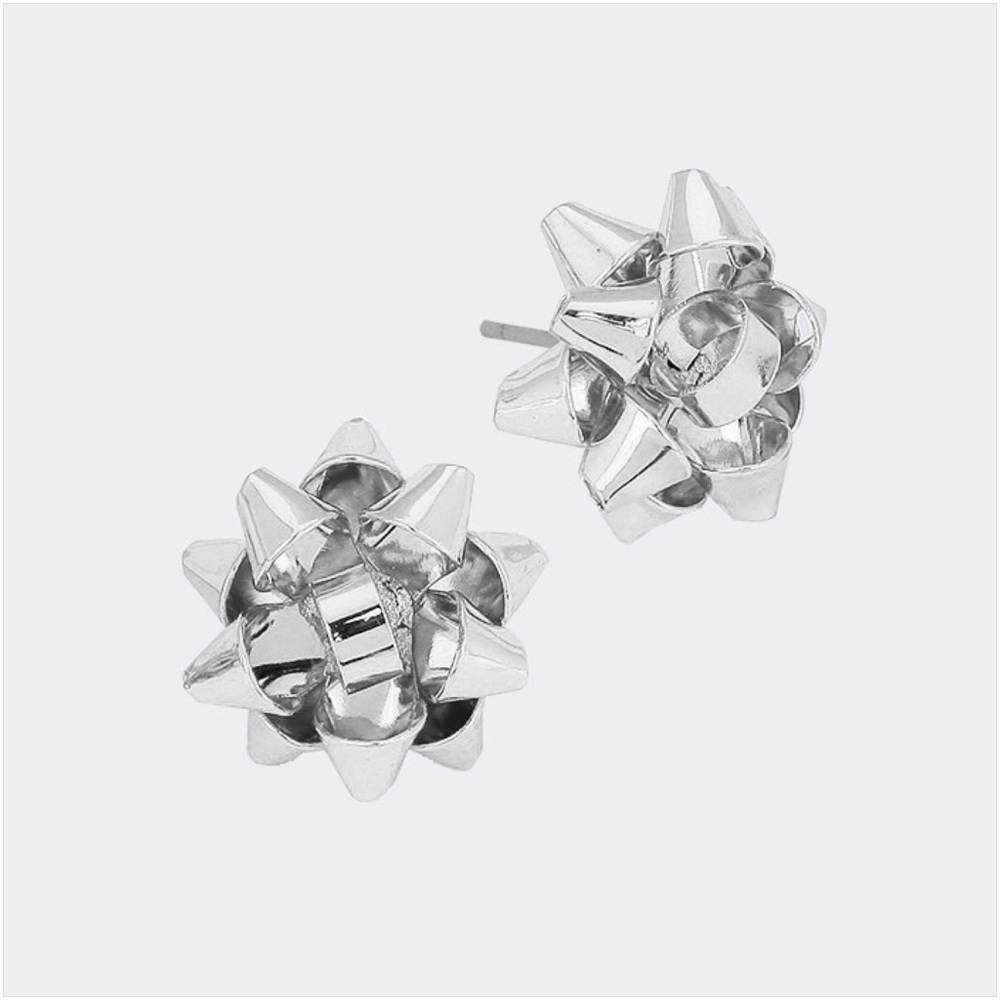 Christmas Gift Bow Earrings (Sliver)
